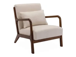 Sillón escandinavo de tela y madera de hevea beige