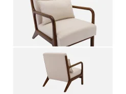 Sillón escandinavo de tela y madera de hevea beige