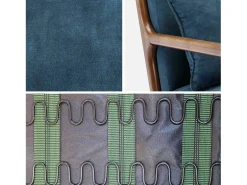 Sillón escandinavo de terciopelo y madera de hevea azul