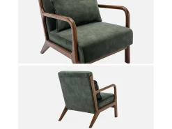 Sillón escandinavo de terciopelo y madera de hevea kaki oscuro