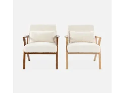 Sillón estilo escandinavo de madera de hevea borreguito crema
