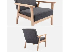 Sillón estilo escandinavo de madera y tela gris oscuro