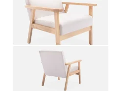 Sillón estilo escandinavo de madera y tela crema