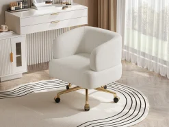 Sillón giratorio - 71 x 60 x 71 cm - con 5 ruedas - rotación de 360° - chenilla - beige