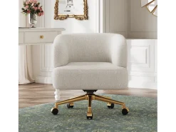 Sillón giratorio - 71 x 60 x 71 cm - con 5 ruedas - rotación de 360° - chenilla - beige