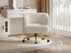 Sillón giratorio - 71 x 60 x 71 cm - con 5 ruedas - rotación de 360° - chenilla - beige