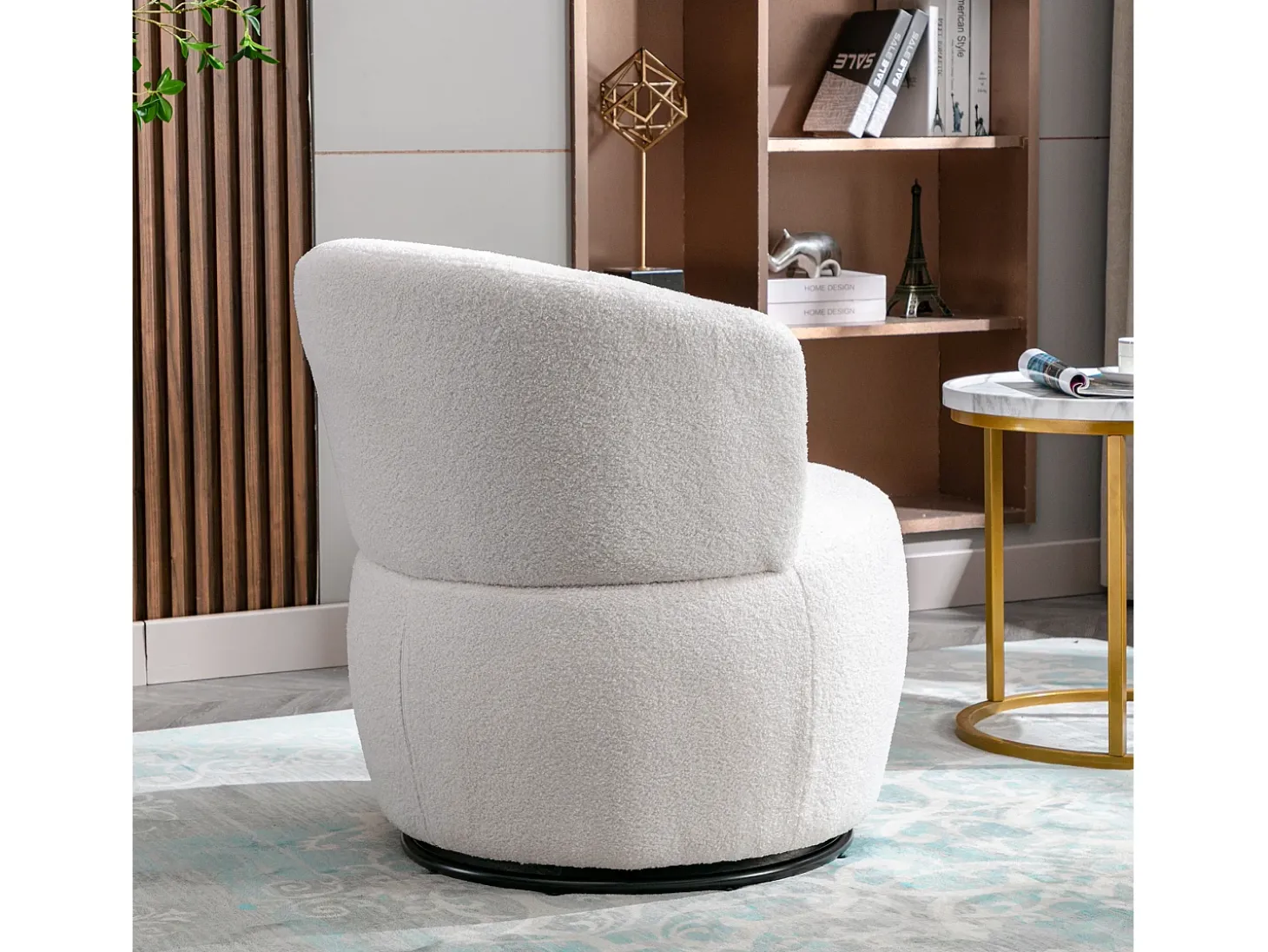 Sillón giratorio - sillón relax para salón - acolchado con felpa - con base giratoria de metal + con cojín lumbar - Blanco