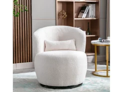 Sillón giratorio - sillón relax para salón - acolchado con felpa - con base giratoria de metal + con cojín lumbar - Blanco