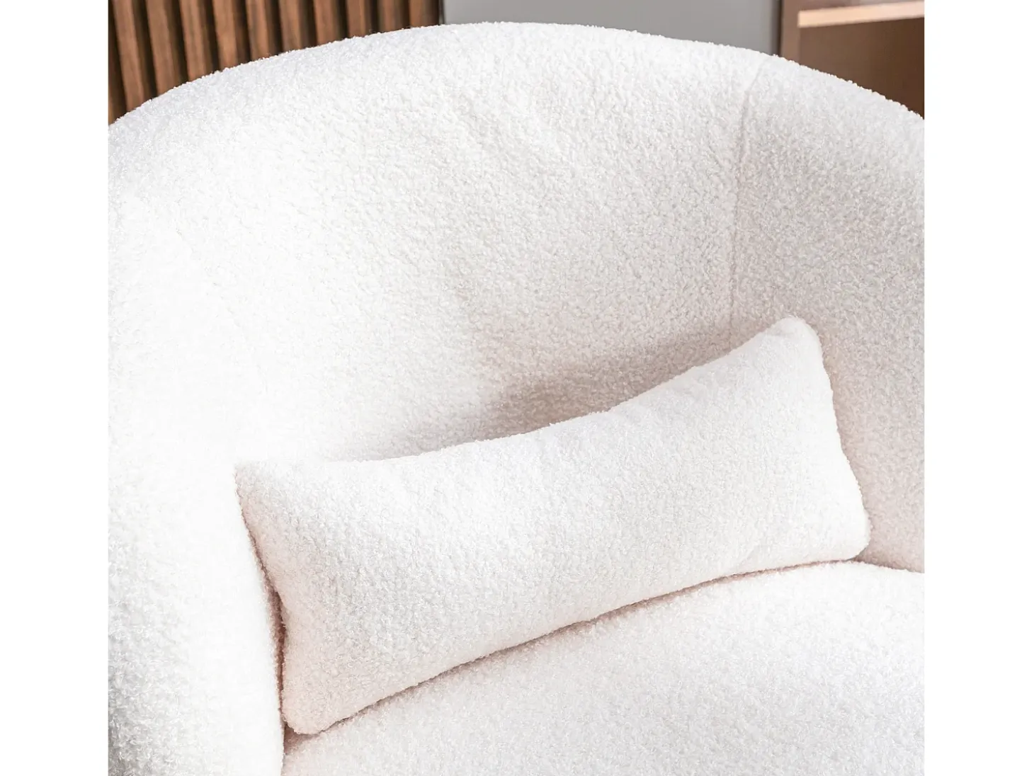 Sillón giratorio - sillón relax para salón - acolchado con felpa - con base giratoria de metal + con cojín lumbar - Blanco