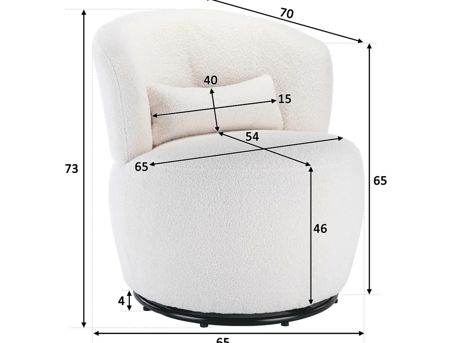 Sillón giratorio - sillón relax para salón - acolchado con felpa - con base giratoria de metal + con cojín lumbar - Blanco