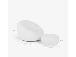Sillón giratorio de diseño de tela bouclé blanco con puf reposapiés Kuma