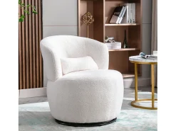 Sillón Giratorio de Mano, Silla con Cojín Lumbar, Tejido de Felpa, Sin Reposabrazos, Blanco