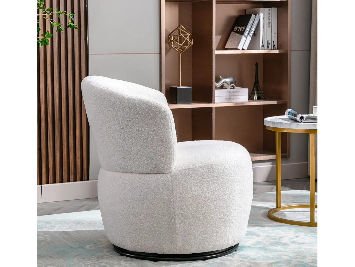 Sillón Giratorio de Mano, Silla con Cojín Lumbar, Tejido de Felpa, Sin Reposabrazos, Blanco