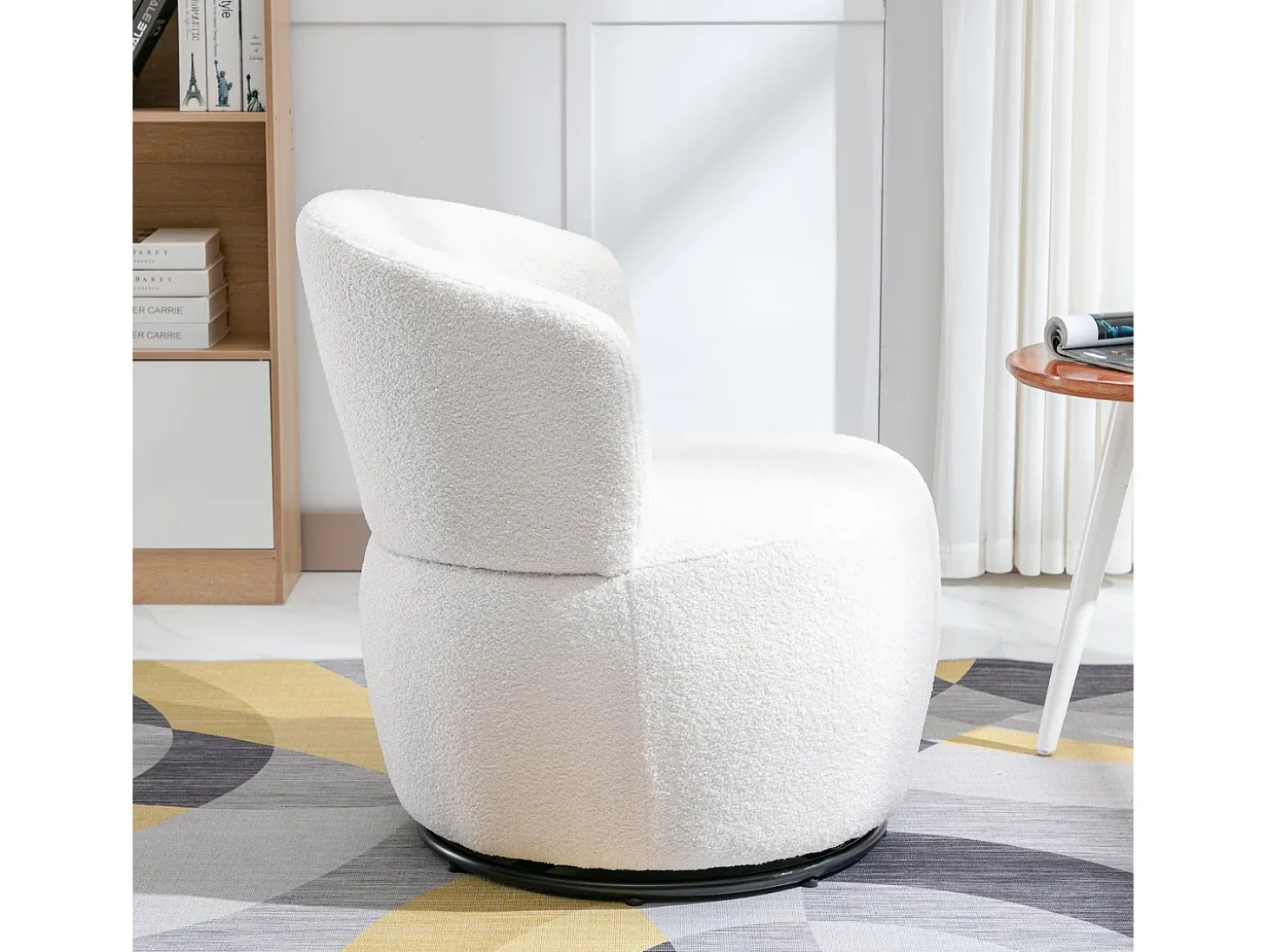 Sillón Giratorio de Mano, Silla con Cojín Lumbar, Tejido de Felpa, Sin Reposabrazos, Blanco