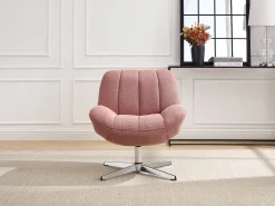 Sillón giratorio de tela texturizada color rosa VOLABO