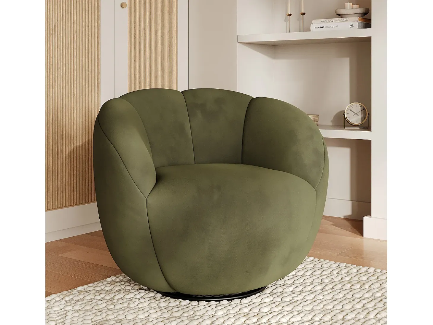 Sillón giratorio de terciopelo verde oliva oscuro - Ysé
