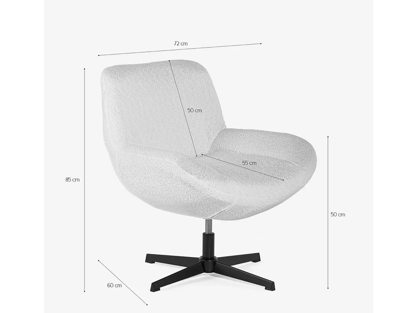 Sillón giratorio elegante de tela bouclé para sala salón y despacho Lehm - Gris