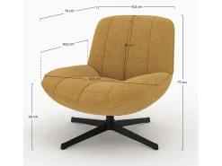 Sillón giratorio en tejido efecto terciopelo amarillo mostaza - Elvis