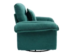 Sillón giratorio en tejido chenilla verde con cojín - Para salón, dormitorio y oficina