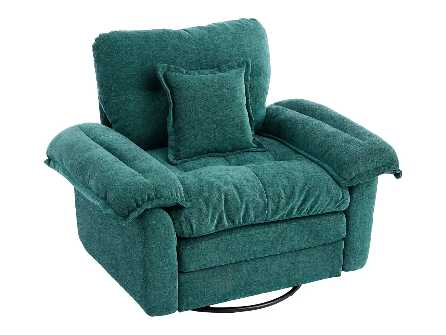 Sillón giratorio en tejido chenilla verde con cojín - Para salón, dormitorio y oficina