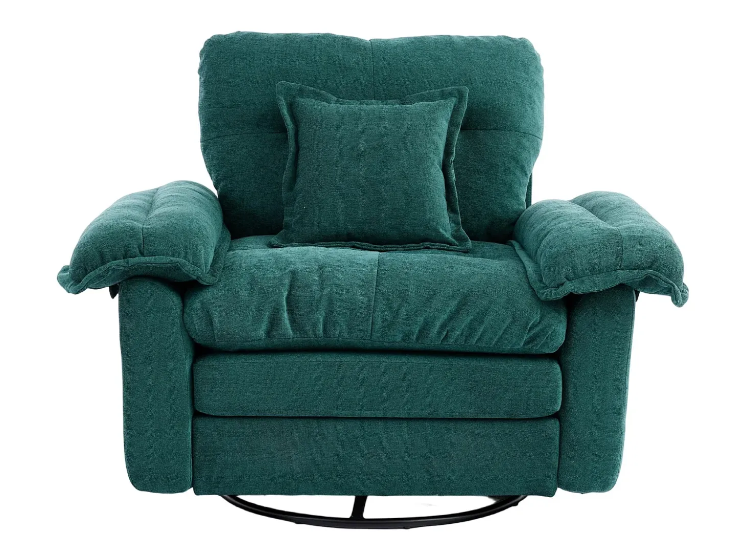Sillón giratorio en tejido chenilla verde con cojín - Para salón, dormitorio y oficina