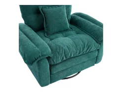 Sillón giratorio en tejido chenilla verde con cojín - Para salón, dormitorio y oficina