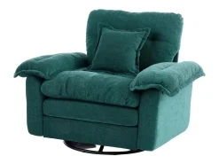 Sillón giratorio en tejido chenilla verde con cojín - Para salón, dormitorio y oficina