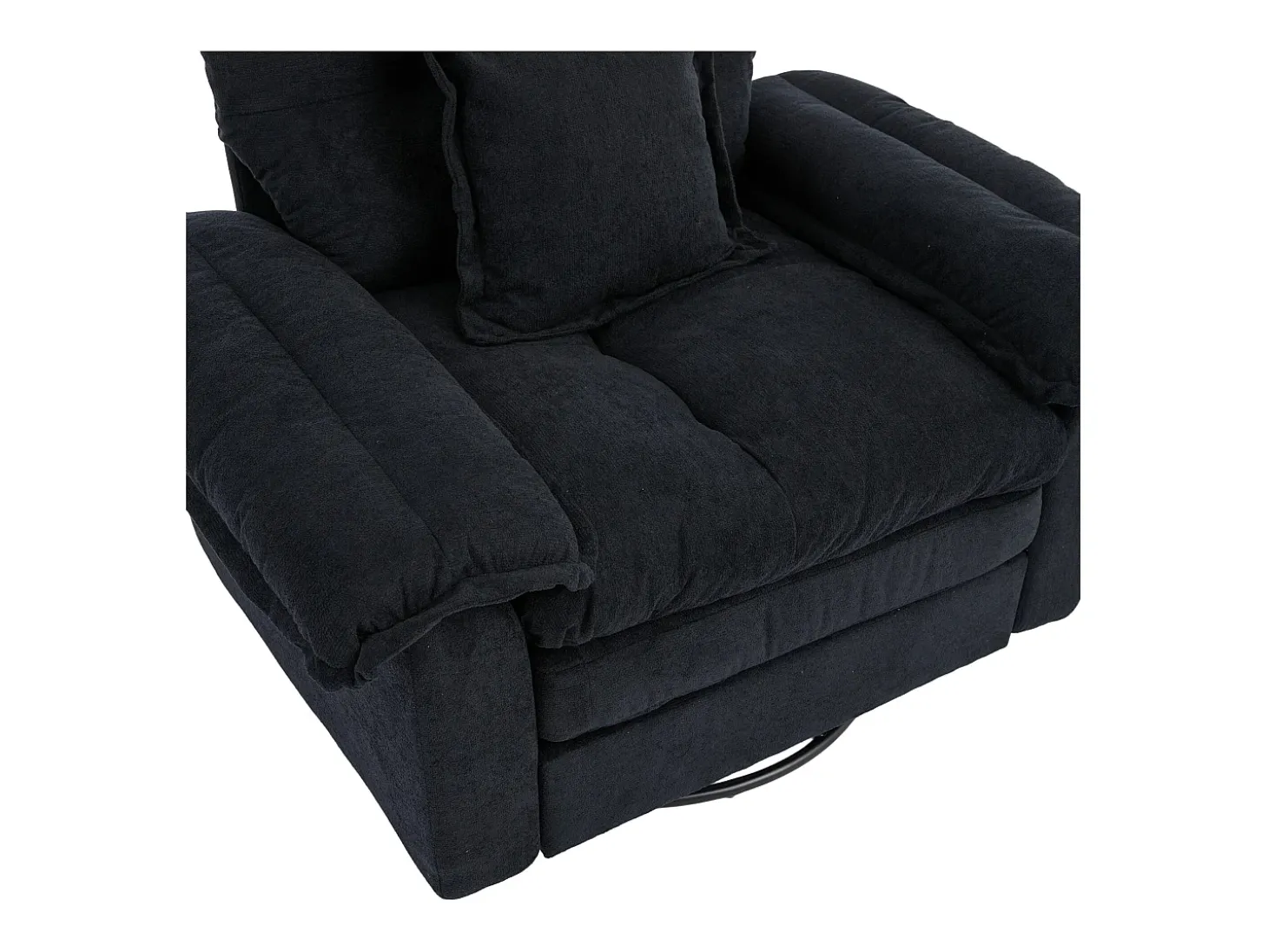 Sillón giratorio en tejido chenilla negro con cojín - Para salón, dormitorio y oficina