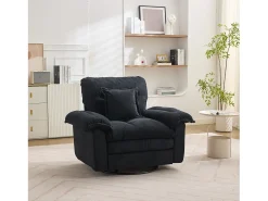 Sillón giratorio en tejido chenilla negro con cojín - Para salón, dormitorio y oficina
