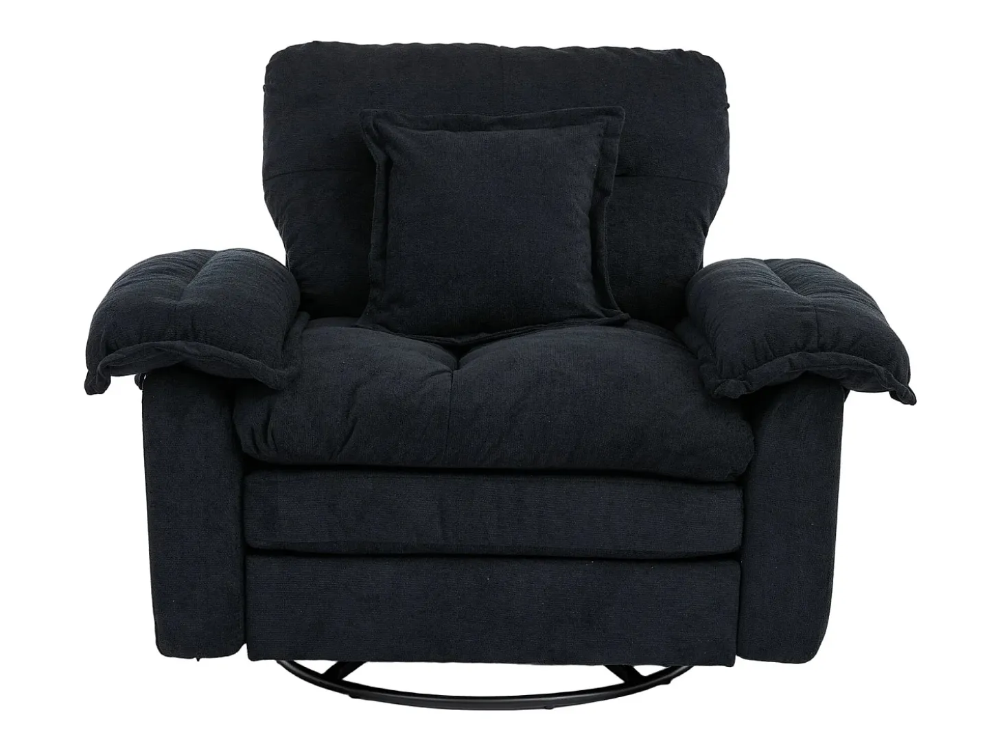 Sillón giratorio en tejido chenilla negro con cojín - Para salón, dormitorio y oficina