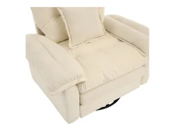 Sillón giratorio en tejido chenilla beige con cojín - Para salón, dormitorio y oficina