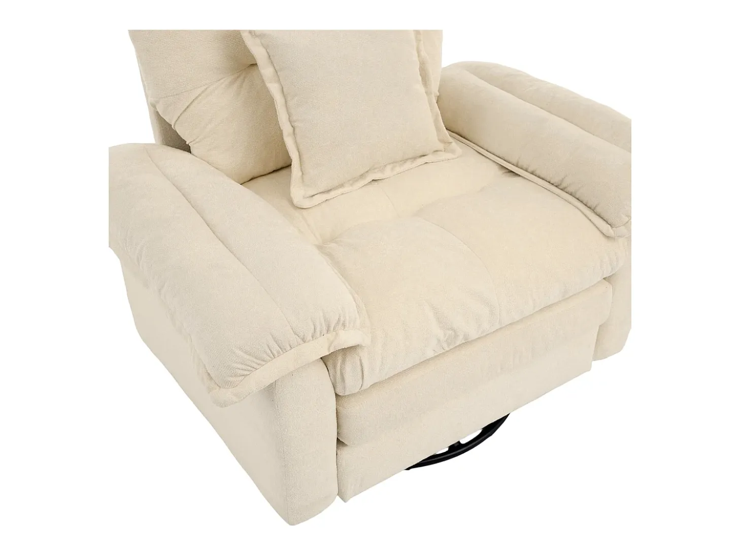 Sillón giratorio en tejido chenilla beige con cojín - Para salón, dormitorio y oficina