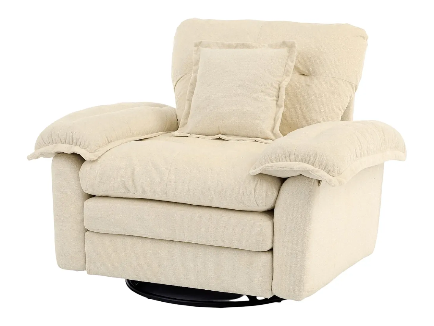 Sillón giratorio en tejido chenilla beige con cojín - Para salón, dormitorio y oficina