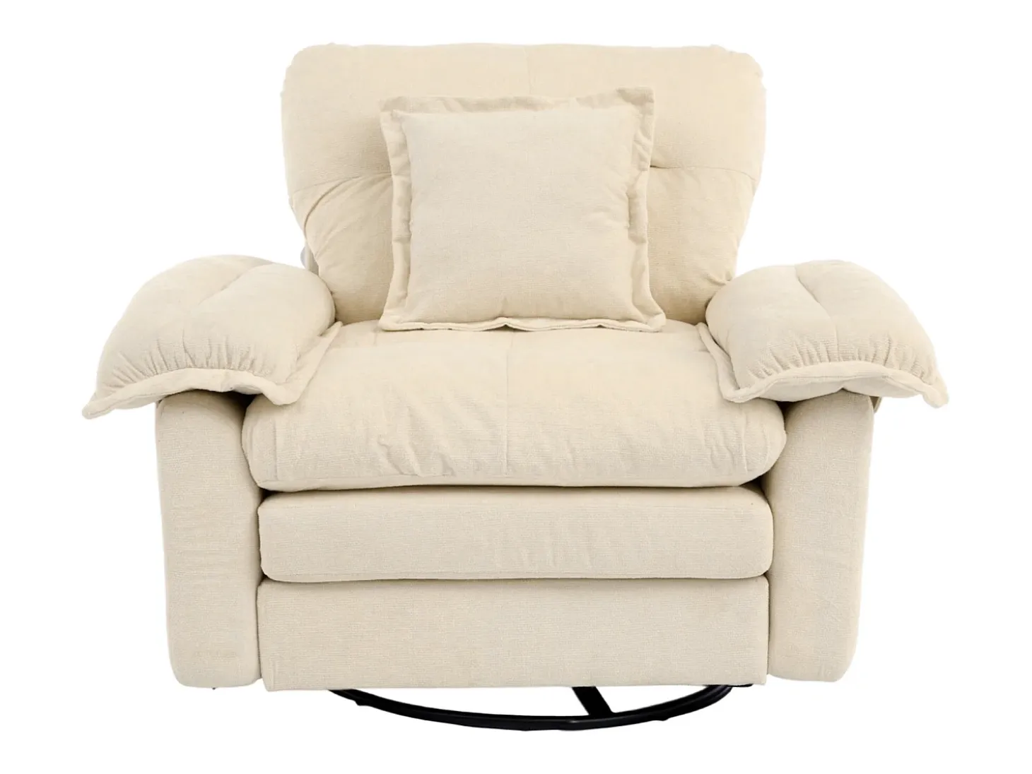 Sillón giratorio en tejido chenilla beige con cojín - Para salón, dormitorio y oficina