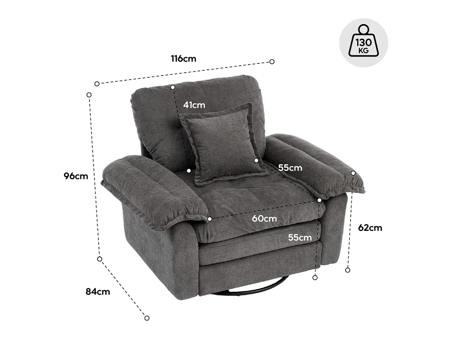 Sillón giratorio en tejido chenilla beige con cojín - Para salón, dormitorio y oficina