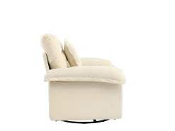 Sillón giratorio en tejido chenilla beige con cojín - Para salón, dormitorio y oficina
