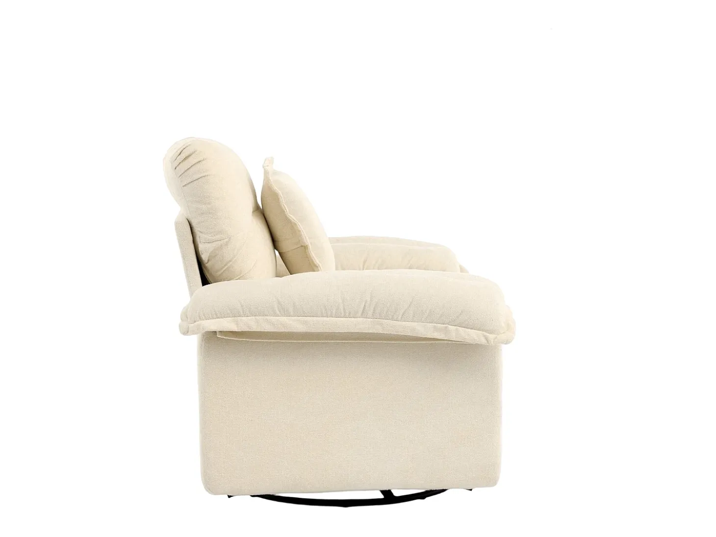 Sillón giratorio en tejido chenilla beige con cojín - Para salón, dormitorio y oficina