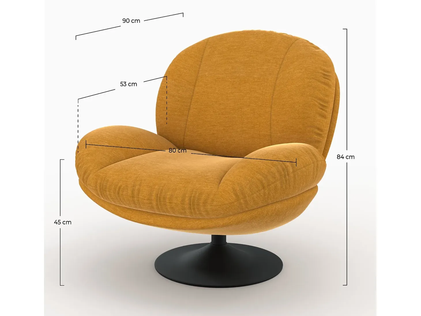Sillón giratorio en tejido efecto terciopelo amarillo mostaza - Ricci