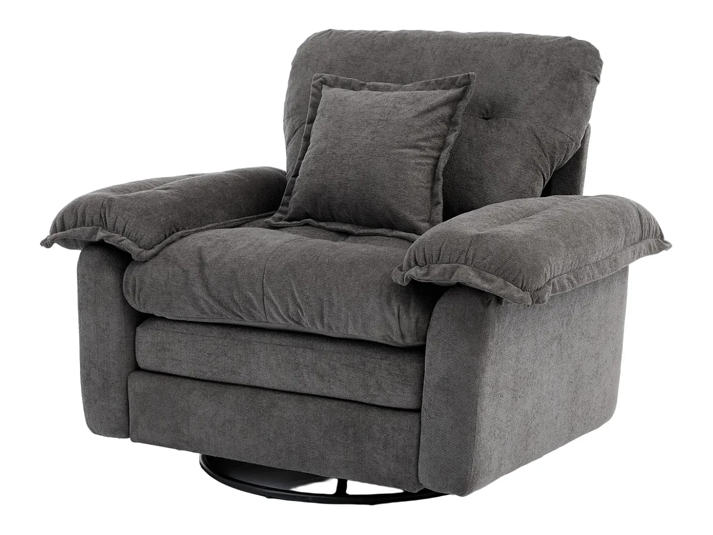 Sillón giratorio en tejido chenilla gris con cojín - Para salón, dormitorio y oficina
