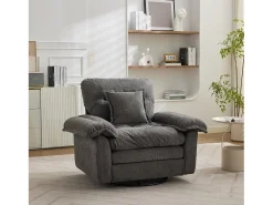 Sillón giratorio en tejido chenilla gris con cojín - Para salón, dormitorio y oficina