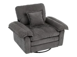 Sillón giratorio en tejido chenilla gris con cojín - Para salón, dormitorio y oficina