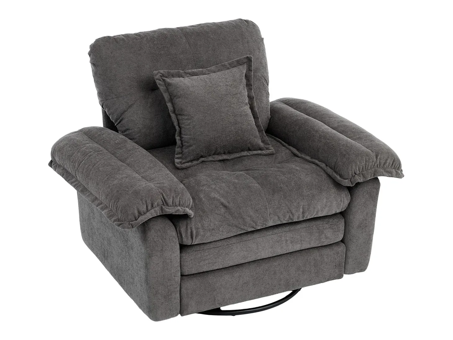 Sillón giratorio en tejido chenilla gris con cojín - Para salón, dormitorio y oficina