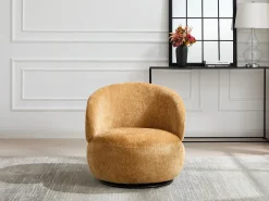 Sillón giratorio en tela texturizada color amarillo mostaza LACAZO