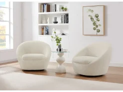 Sillón giratorio redondeado en tela de rizo blanco LACARA