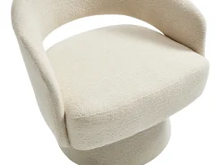 Sillón giratorio redondo en chenilla beige FEDOTE