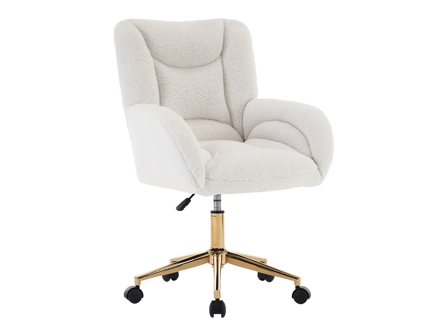 Sillón giratorio regulable en altura - patas doradas - terciopelo Teddy blanco