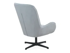 Sillón giratorio tapizado en color azul claro y patas metálicas