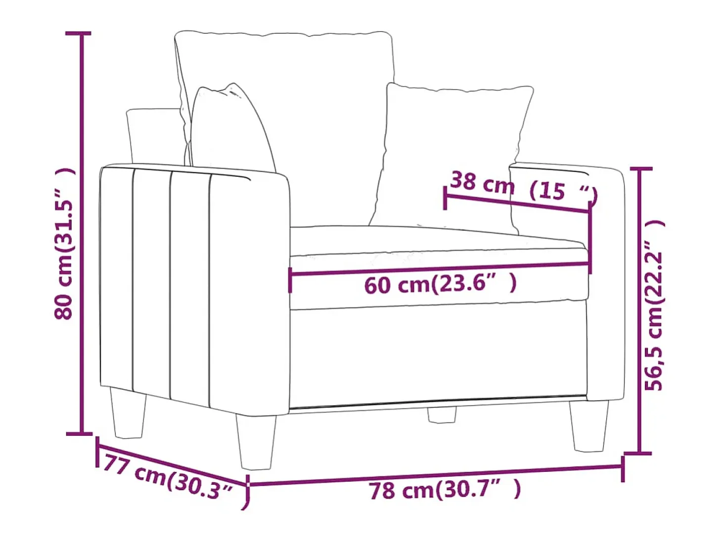 Sillón Gris Claro 60 cm Tela