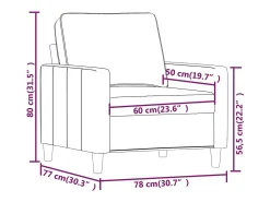 Sillón Gris Claro 60 cm Terciopelo