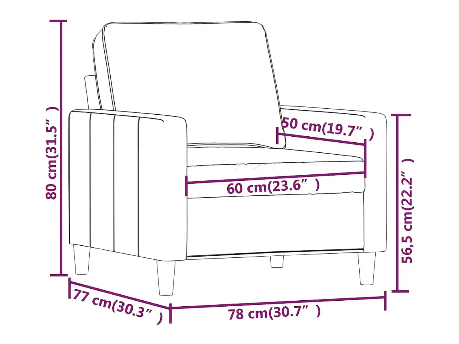 Sillón Gris Claro 60 cm Terciopelo